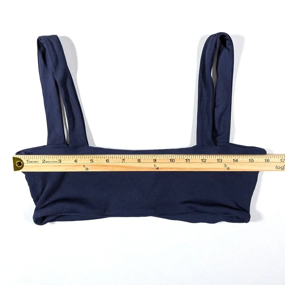 L Space Lee Lee Bikini Top Ribbed Navy Blue Swimwear Resortwear Beach Sz L